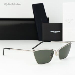 Saint Laurent Women Sunglasses Silver Grey Cat Eye SL637 002 NEW AUTHENTIC